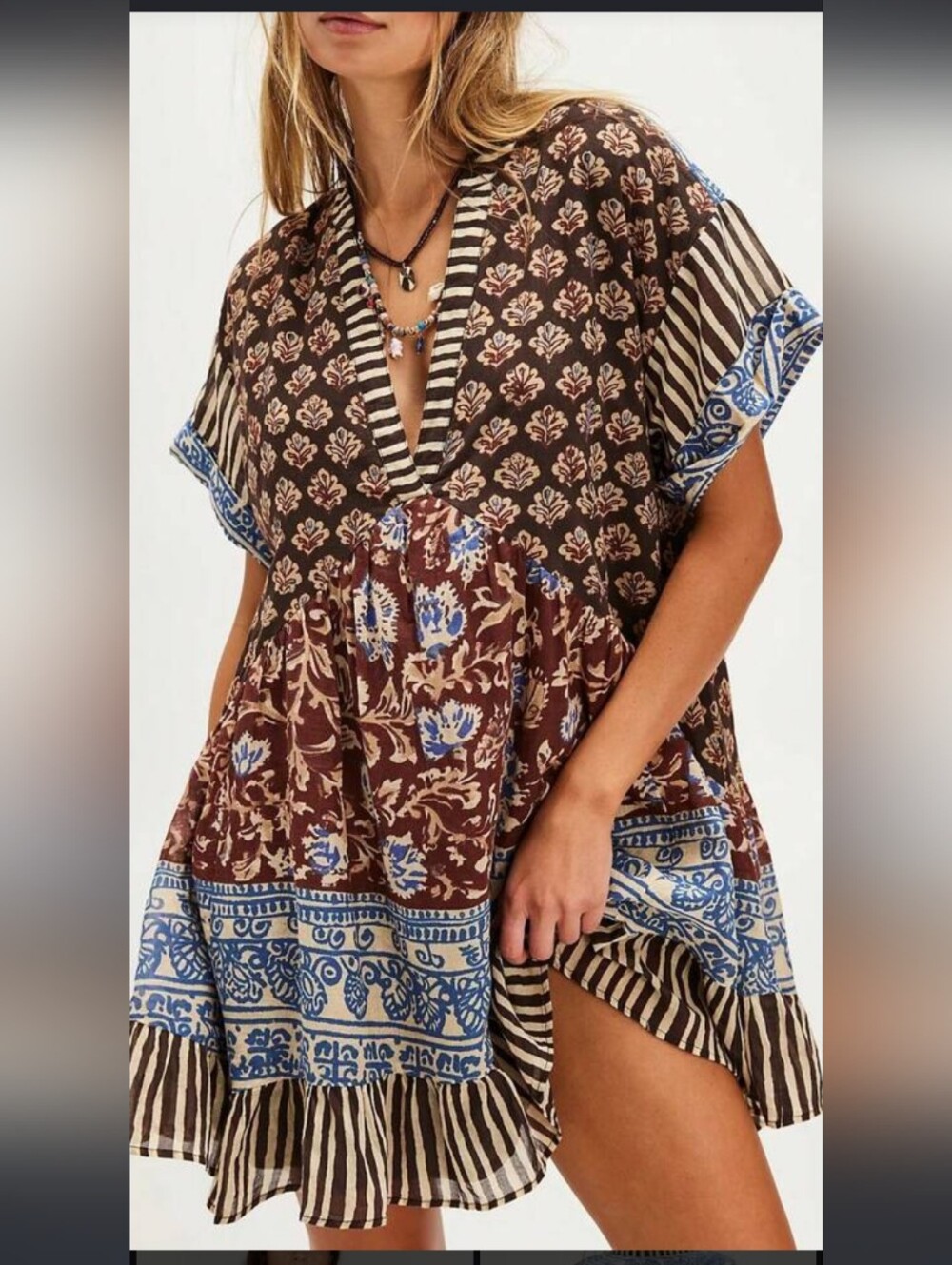 Free People Boho Hippie Floral Cotton Dress.